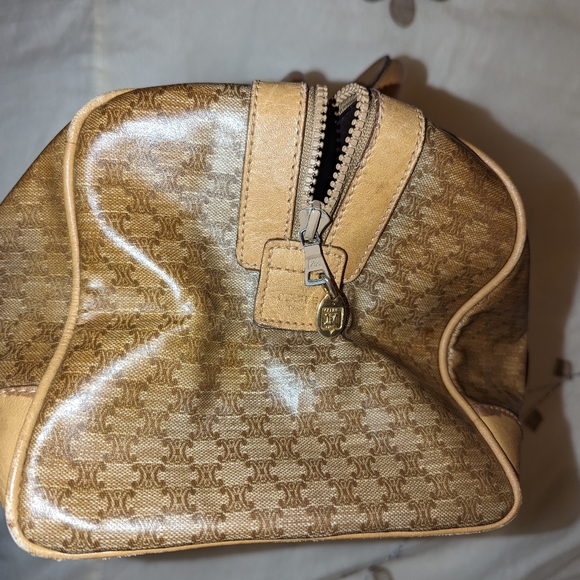 CELINE Logo Macadam Triompe Boston Bag PVC Leather Brown Gold Italy EUC COA - Picture 15 of 16